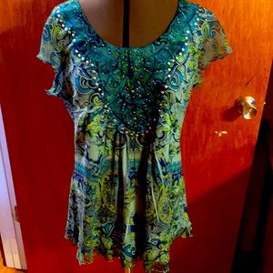 Green print short sleeve top